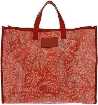 Paisley Printed Logo Patch Tote Bag-AA