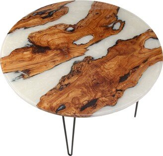 Olive Wood White Resin Epoxy Dinner Table