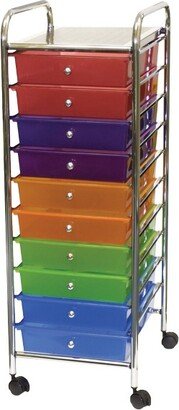 Mobile Organizer, 10 Drawers, 13 x 38 x 15-1/4 Inches, Multiple Colors