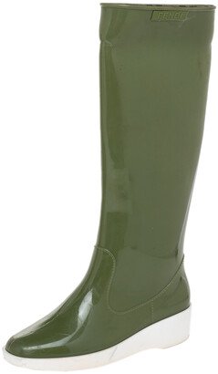 Green Rubber Wedge Rain Boots Size 36