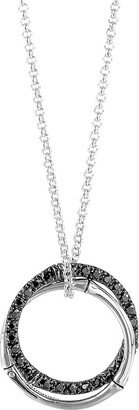 Bamboo Black Sapphire & Sterling Silver Medium Round Pendant Necklace
