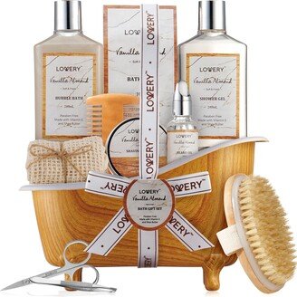 Lovery Luxury Spa Kit, 11pc Vanilla Almond Self Care Grooming Kit, Bath and Body Basket