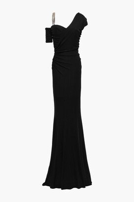 Cold-shoulder embellished stretch-jersey gown