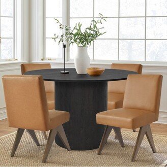 Dwen+Morgan 5-Piece 46 Manufactured Black Grain and 18.5 Wide Tan Faux Leather Dining Chairs Set of 4 Modern Round Dining Table Set-The Pop Maison