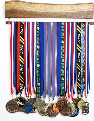 Natural Walnut Live Edge Wood Medal Wall Holder Organizer Bar/Ribbon Display Rack Awards Sports Running Dance