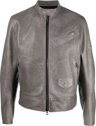 Zip-Up Leather Jacket-AN