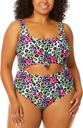 Salt + Cove Trendy Plus Size Leopard Love Cutout One-Piece Swimsuit, Created for Macy's