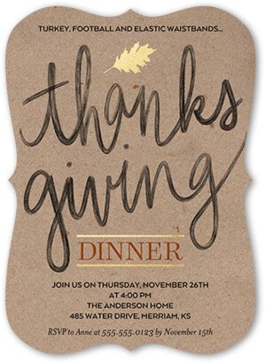 Thanksgiving Invitations: Craft Thanks Fall Invitation, Black, 5X7, Pearl Shimmer Cardstock, Bracket