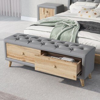 Upholstered Wooden Storage Bench with 2 Drawers