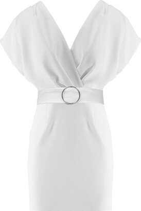 Bluzat Women's White Mini Dress With V Neckline