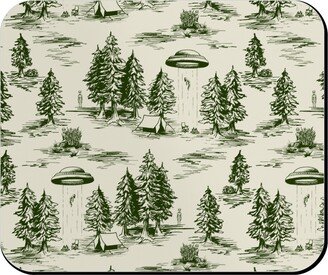 Mouse Pads: Alien Abduction Toile De Jouy - Forest Green & Cream Mouse Pad, Rectangle Ornament, Green