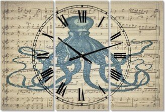 Designart Octopus Music Score Ii Large Nautical & Coastal 3 Panels Wall Clock - 23 x 23 x 1