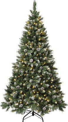 First Traditions 6Ft Oakley Hills Snow Tree With 250 Warm White Led Lights