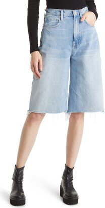 High Waist Raw Hem Wide Leg Bermuda Shorts