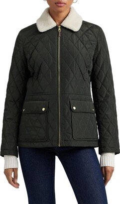 Berber Quilted Faux Shearling Trim Jacket