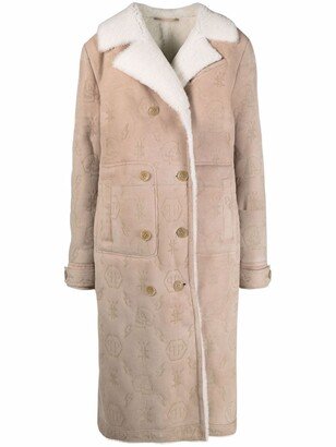 Monogram-Embossed Long Shearling Coat