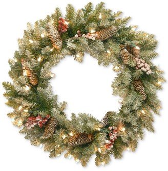 National Tree Company 24 Dunhill Fir Wreath with Snow, Red Berries, Cones & 50 Lights