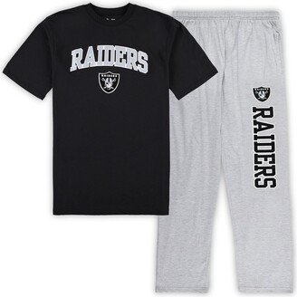 Men's Concepts Sport Black, Heather Gray Las Vegas Raiders Big and Tall T-shirt and Pajama Pants Sleep Set - Black, Heather Gray