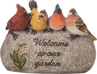 Resin 8.75 Gray Spring Welcoming Birds Rock Decor - N/A