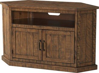 Alexa 50 Inch TV Corner Entertainment Console, Cubby, Cabinet, Brown Stained