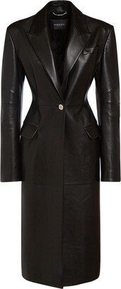 Leather single breasted long coat