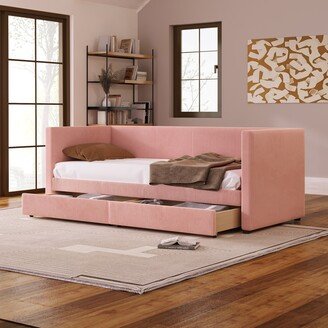 EKAR Twin Size Corduroy Daybed with Two Drawers