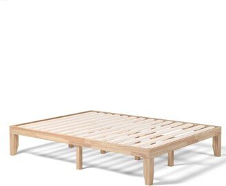 Queen Size 14'' Wooden Bed Frame Mattress Platform Wood Slats Support Natural