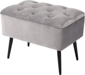 Tufted Rectangle Ottoman - Velvet Foot Stool - Grey