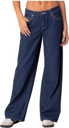 Edikted Women's Pinstripe low rise jeans