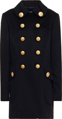 Button-embellished wool-felt coat