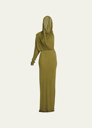 Draped Hooded Long-Sleeve Long Gown