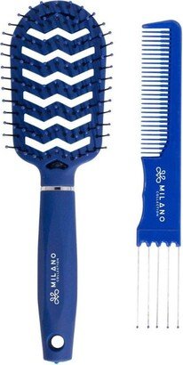 Milano Collection Milano Professional Brush & Comb Set Blue