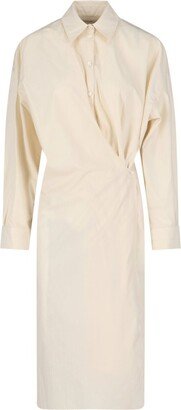 Long-Sleeved Ruched Midi Dress