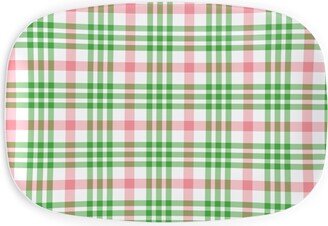 Serving Platters: Pink, Green, And White Plaid Serving Platter, Green