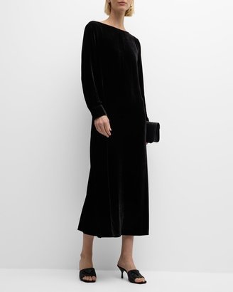 Bateau-Neck Velvet Midi Shift Dress