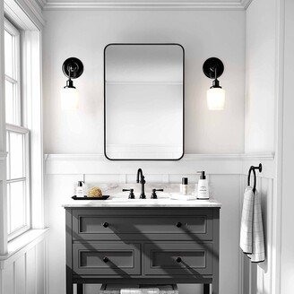 JimsMaison 30 inch Rectangular Framed Wall Mounted Bathroom Vanity Mirror - Black