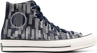 Denim-Effect Hi-Top Sneakers