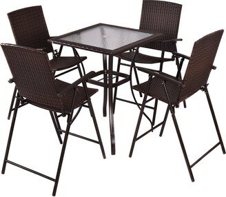 5PC Rattan Patio Furniture Set 4 Bar Stool Folding Chair and - Set of 5