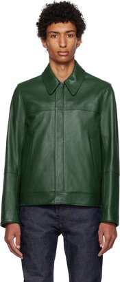 Green Slim-Fit Leather Jacket