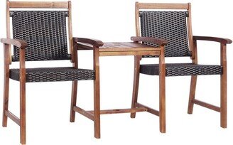 2-Seat Patio Rattan Acacia Wood Table with Umbrella Hole - 62