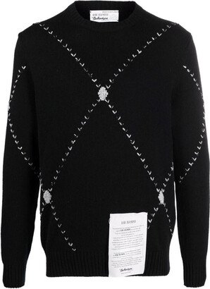 Cashmere Crew Neck Pullover W/Embroidered Diamonds