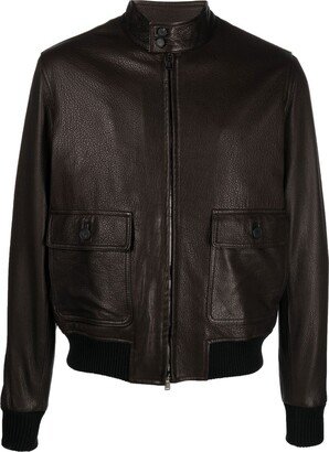 Mock-Neck Leather Biker Jacket