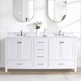 BATHLET 72 inch White Bathroom Vanity Set with Marble Top Double Sink