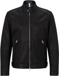 Regular-fit jacket in lamb leather with stand collar