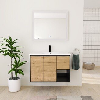 BNK 36 Inch Bathroom Vanity with Sink,Floating Bathroom Vanity or Freestanding is Optional Conversion