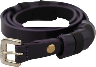 GF Black Leather Thin Gold Metal Chrome Buckle Women's Belt