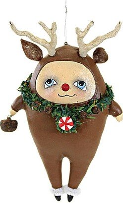 Bethany Lowe Designs Bethany Lowe Rudy Reindeer Ornament - One Ornament 6.5 Inches - Christmas Red Nose Peppermint - Rs2126 - Polyresin - Brown