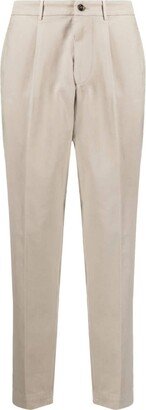 Pleated Cotton-Blend Tapered Trousers-AA