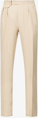 Mens Light Tan Tapered-leg Mid-rise Silk-blend Trousers