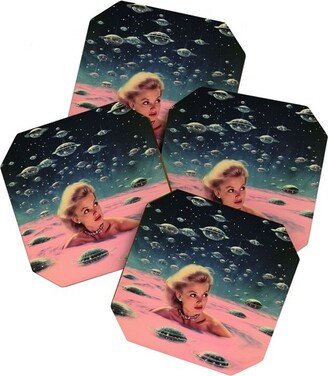 Samantha Hearn Pink Pool Vintage Collage Art Coaster Set